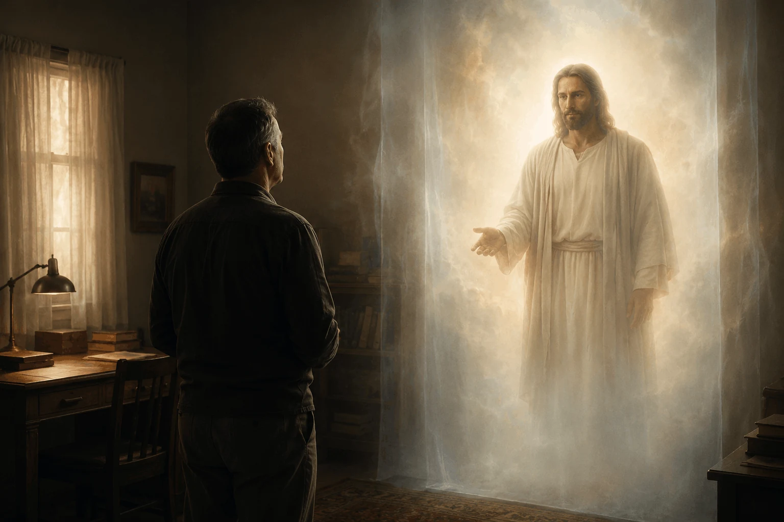 Jesus Christ appearing through a veil of light to call His servant
